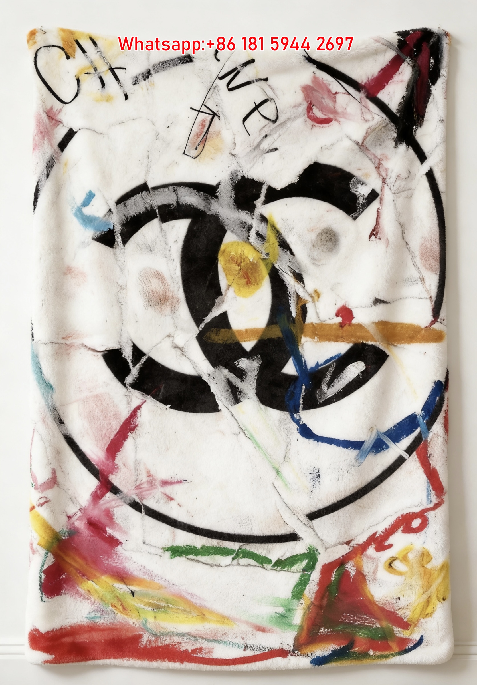 Chanel CC Logo Colorful Abstract Paint Splatters Flannel Sofa Throw Blanket IMG_6782